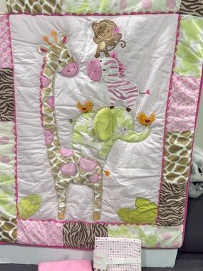 Carter's Pink Jungle Animal Patchwork Baby Crib Bedding New See Details
